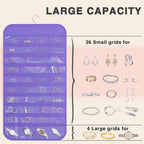 Hanging Jewelry Organizer Storage, 40 Pockets 36 Hooks Necklace Earring Necklace Bracelet Ring Organizer, Double - Sided Design, Purple
