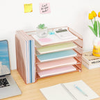 OPNICE 5-Tier Paper Organizer with Magazine Holder, Desk Organizers and Accessories, Office Desk Accessories & Workspace Organizers, Desktop File Organizer for Office Supplies Storage, Rose Gold