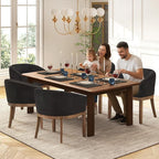 SoarFlash Mid Century Modern Upholstered Barrel Dining Chairs with Arms, Farmhouse Linen Kitchen and Dining Room Chairs, with Natural Hardwood Frame (Black)