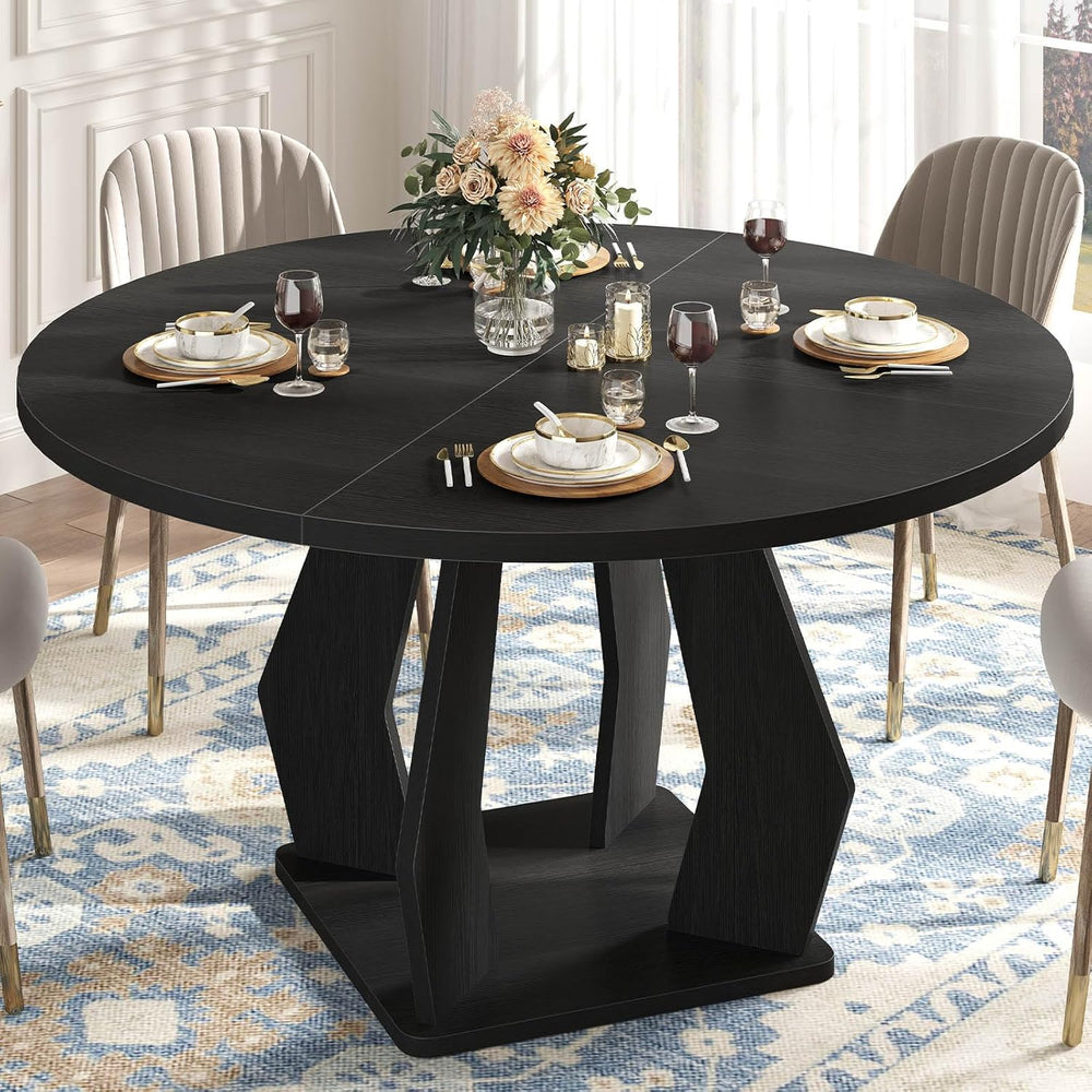 IBF Black Round Dining Table for 4-6, 47 Inch Kitchen Table with Spacious Tab...