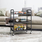 HDANI 3 Tier Metal Rolling Heavy Cart Supports 40 Lbs Per Tier,Mesh Rolling Cart with 2 Lockable Wheels for Office,Home,Bedroom,Kitchen,Bathroom(Black)