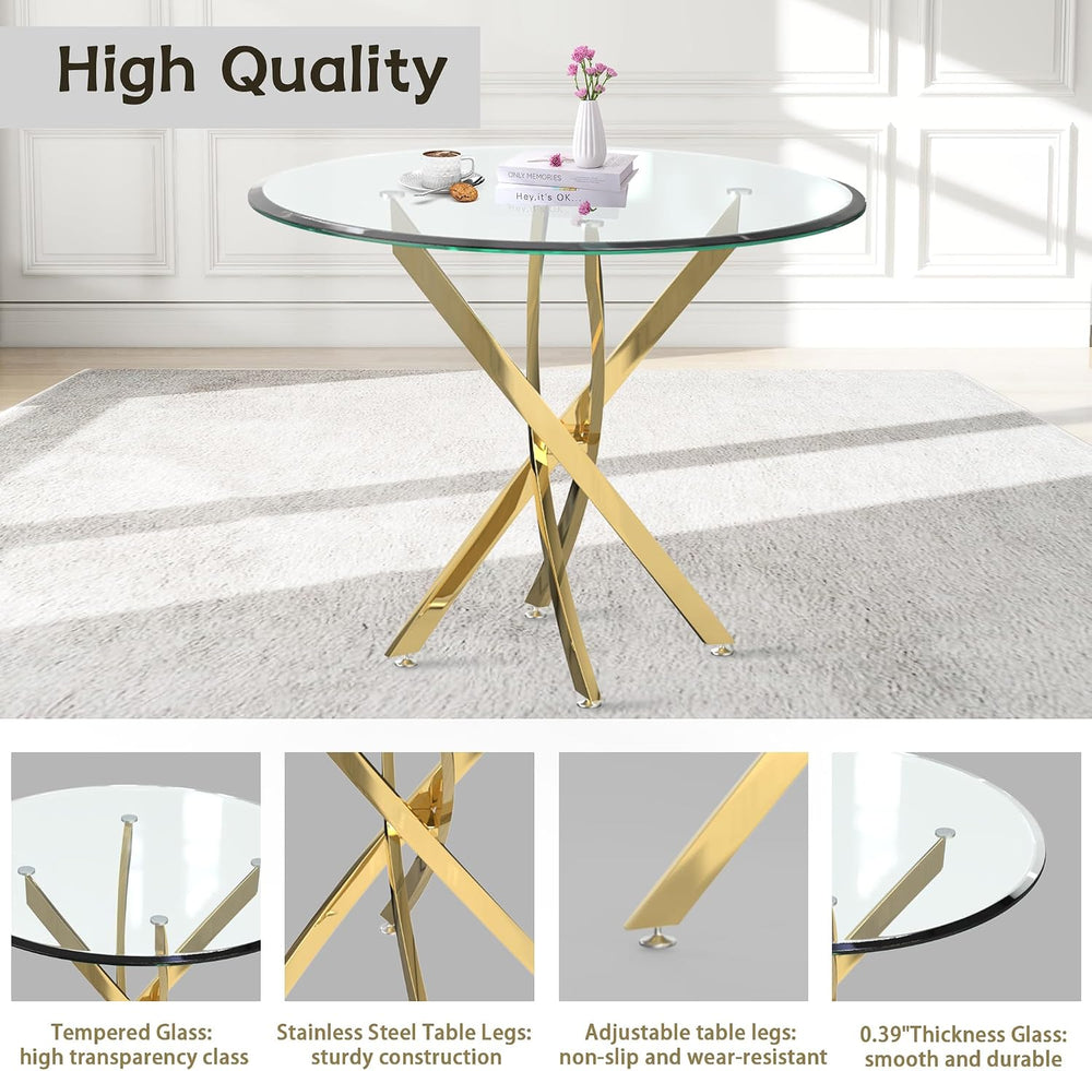 AF ARTISAN FURNITURE 5 Piece Round Glass Dining Table Set, Gold Glass Kitchen...