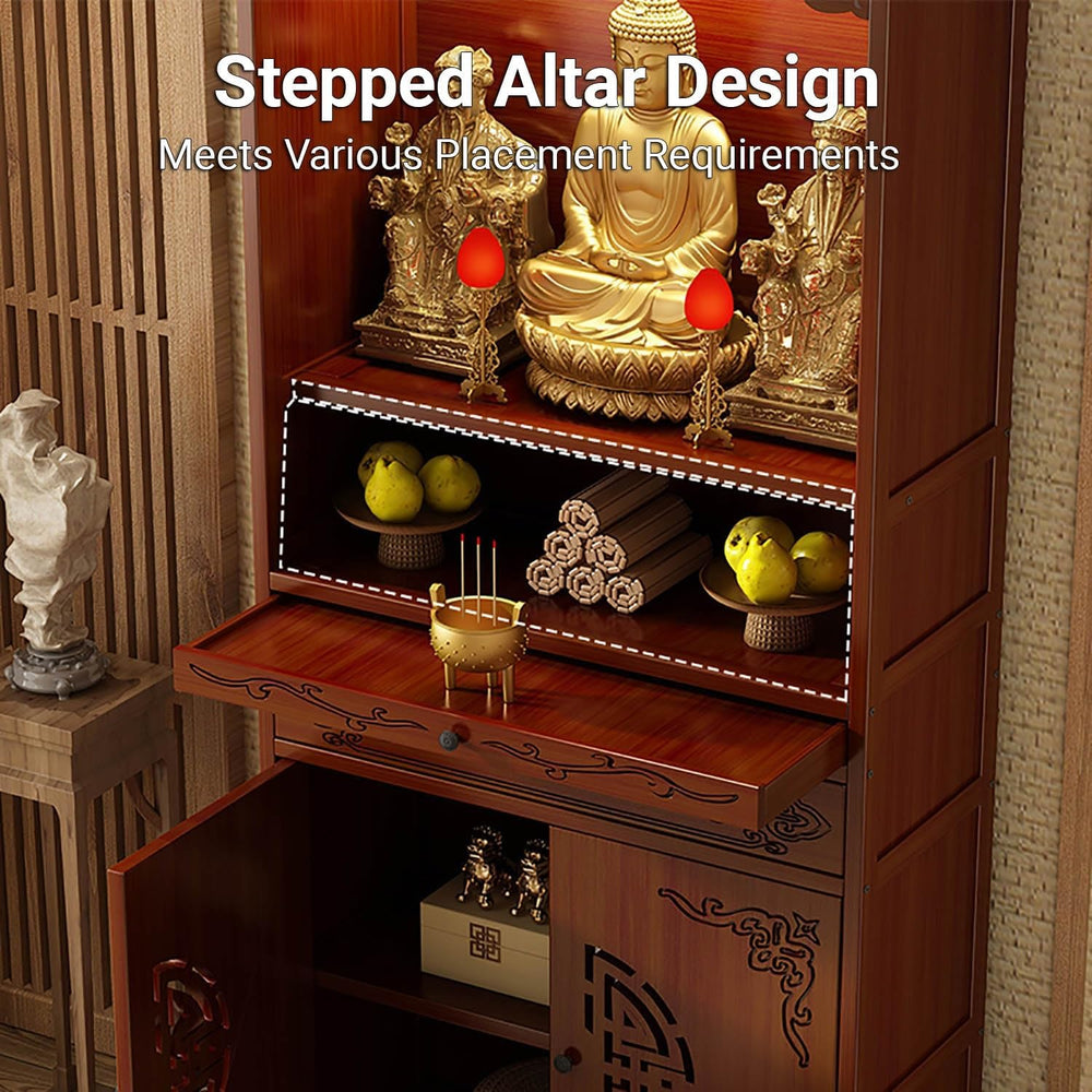Temple for Home, 20.8-27.5'', Bamboo Meditation Altar Table with Stor...