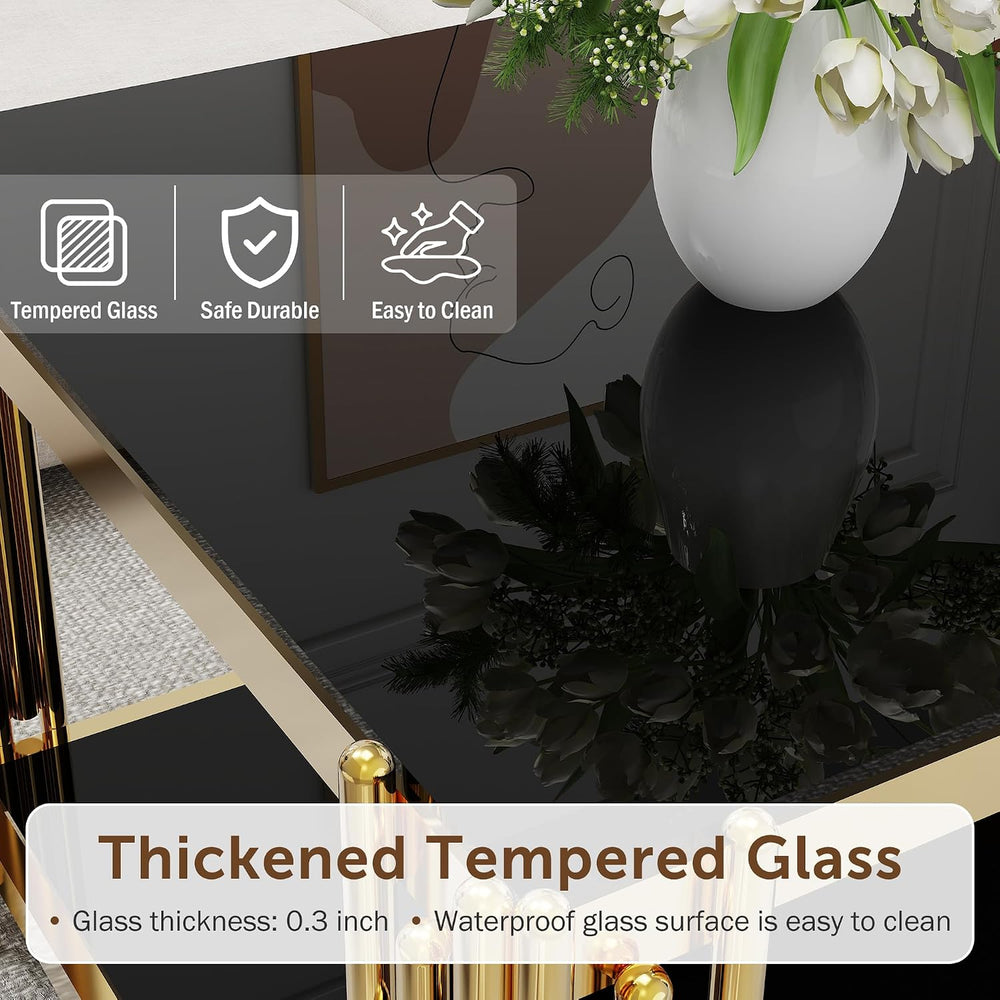 Glass Coffee Table Set of 3, End Table Modern Living Room Table Rectangle Cle...