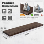 Live Edge Elm Floating Shelves For Wall - 36" W x 9.3" D Rustic Solid Wood Shelves with Invisible Bracket, Wall-Mounted Storage & Display Shelf for Living Room Bedroom Kitchen, Set of 2, Walnut