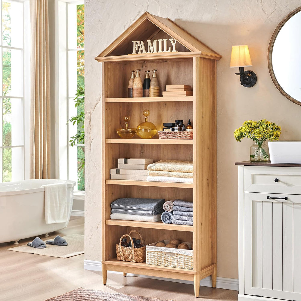 75.9" Tall Angled Arch Bookshelf, 5 Tiers Geometric Large Bookcase with ...