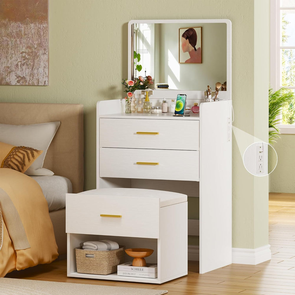 HUAHUU 3 in 1 Vanity Desk with Flip-up Mirror, Compact Vanity with 2 Fabric D...