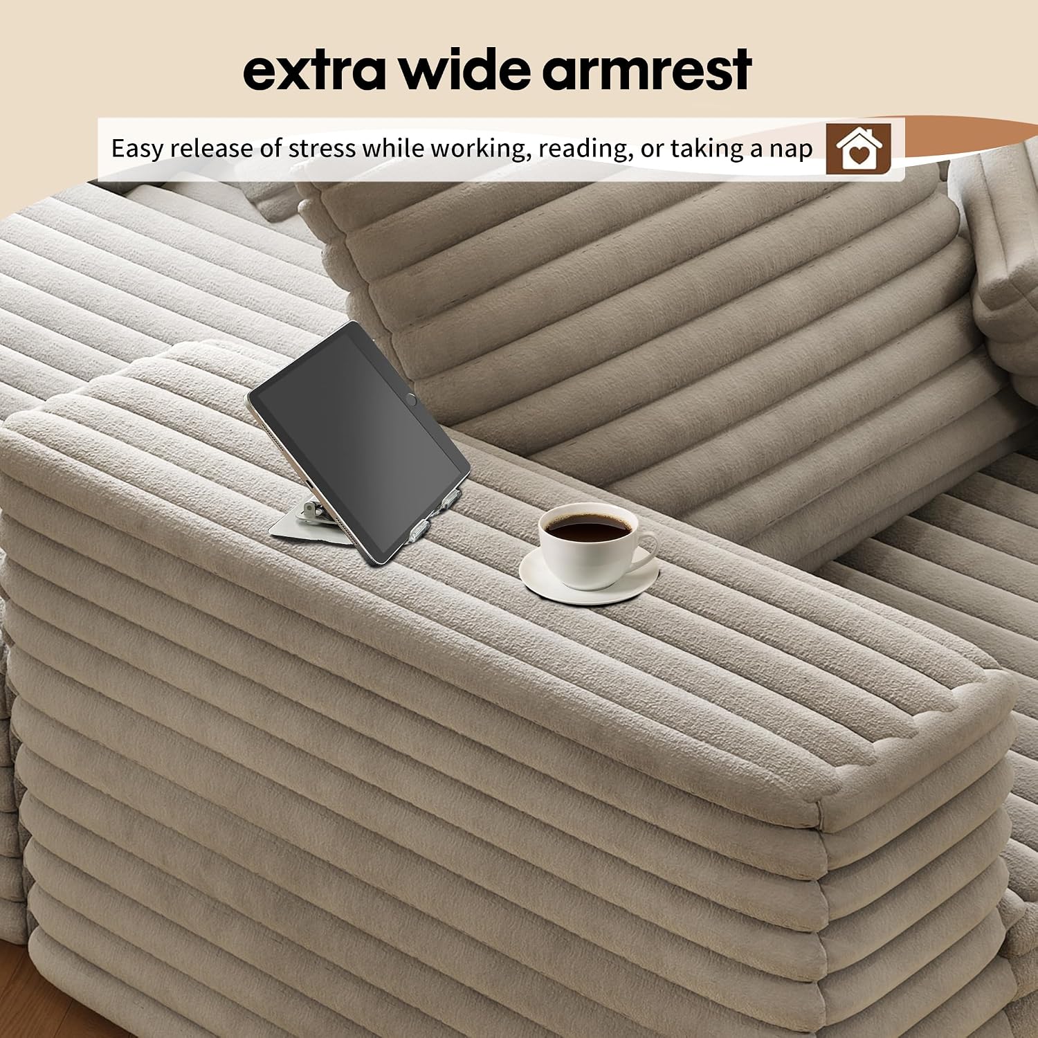 Oversized Chaise Lounge Chair Indoor,51" W Upholstered Sofa Bed,No Assembly Required,Fluffy Plush Modern Single Sleeper Couch Reading Chairs Corduroy Cloud Sofas Couches for Living Room, Bedroom,Grey