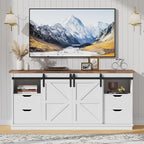 JUMMICO TV Stand with 4 Drawers for 65 Inch TV, Farmhouse Entertainment Center with Storage and Sliding Barn Doors, Rustic Media TV Console Cabinet with Shelves for Living Room Bedroom (Bright White)