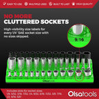 Olsa Tools Magnetic Socket Organizer - 1/4-Inch Drive, 3 Row - Holds 39 SAE Green Sockets - Professional Grade, Part: 1548