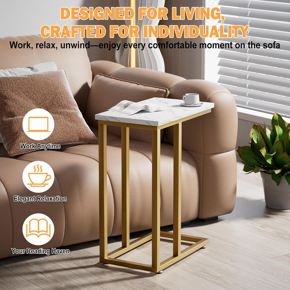 VECELO Universal C-Shaped Side Table, Multi-Functional Snack & TV Tray fo...