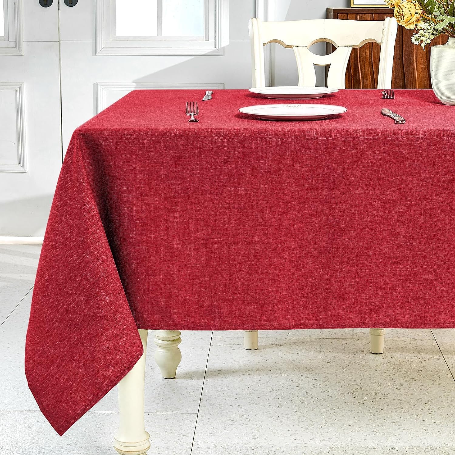 IVAPUPU Textured Linen Table Cloth for Rectangle Table - Waterproof Fabric Tablecloth Rectangular Wrinkle Free Wipeable Dining Cover for Wedding/Birthday/Party/Valentine Decor, 52x 70 Inch