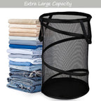 BATTOO 2 Pack Large Collapsible Laundry Basket Foldable Mesh Pop Up Hamper with Handles for Laundry Room, Bathroom, Kids Room, College Dorm, Travel, Storage Organizer Black