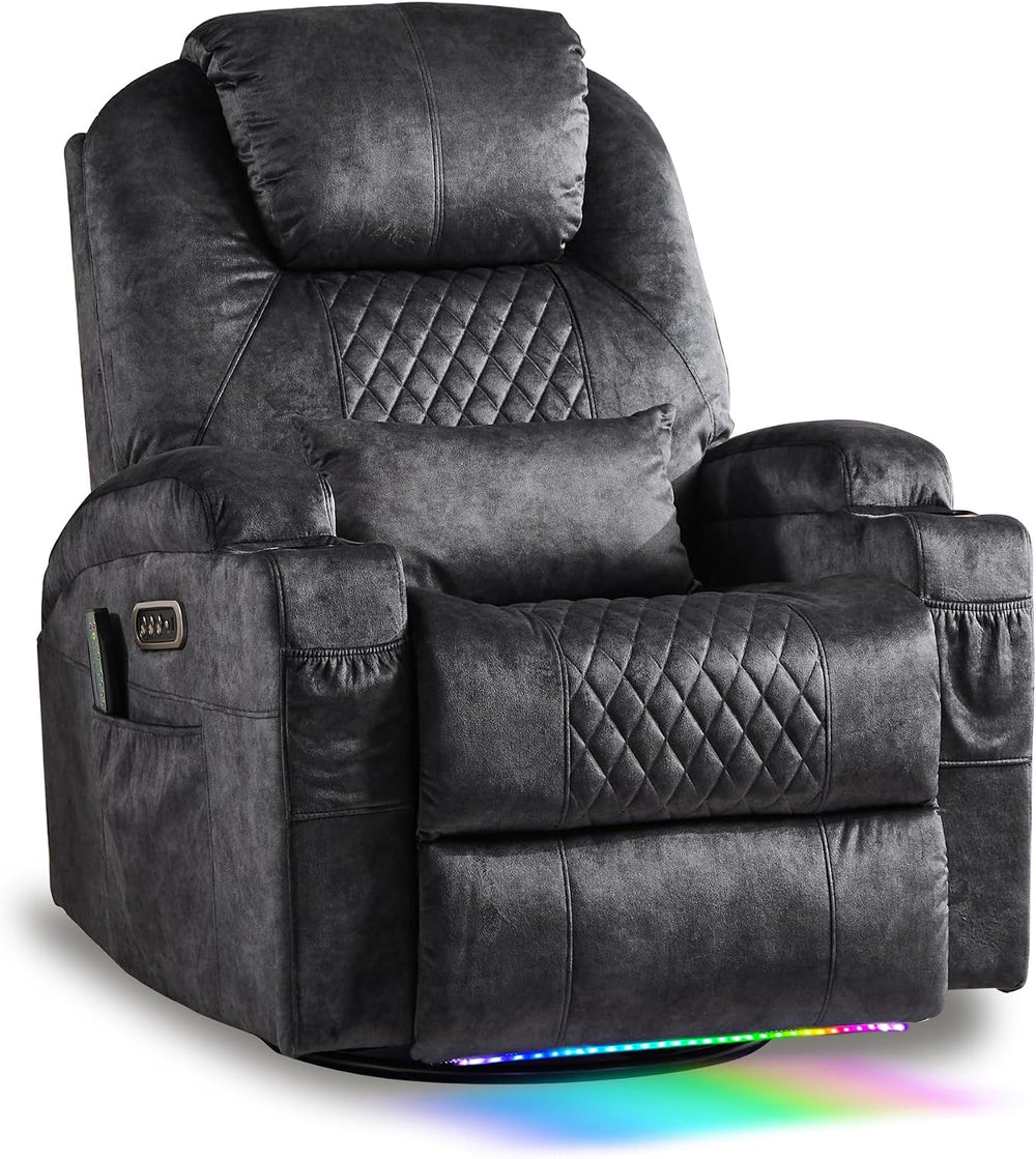 AHMED Dual Motor Power Swivel Rocker Recliner Chair, Velvet Grey | Electric G...