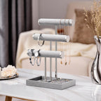 3 Tier Bracelet Holder Display - Detachable T Bar Grey Velvet Bracelet Holder, Jewelry Holder Organizer for Bracelet, Necklace, Earrings, Rings