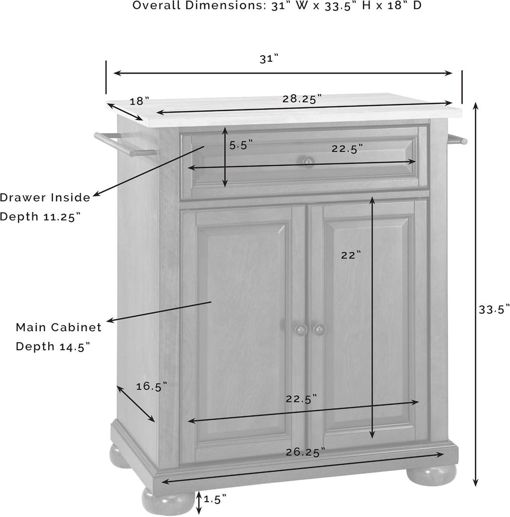 Crosley Furniture Alexandria Stone Top Small Portable Rolling Kitchen Island Storage Cart, Microwave Stand, Mahogany