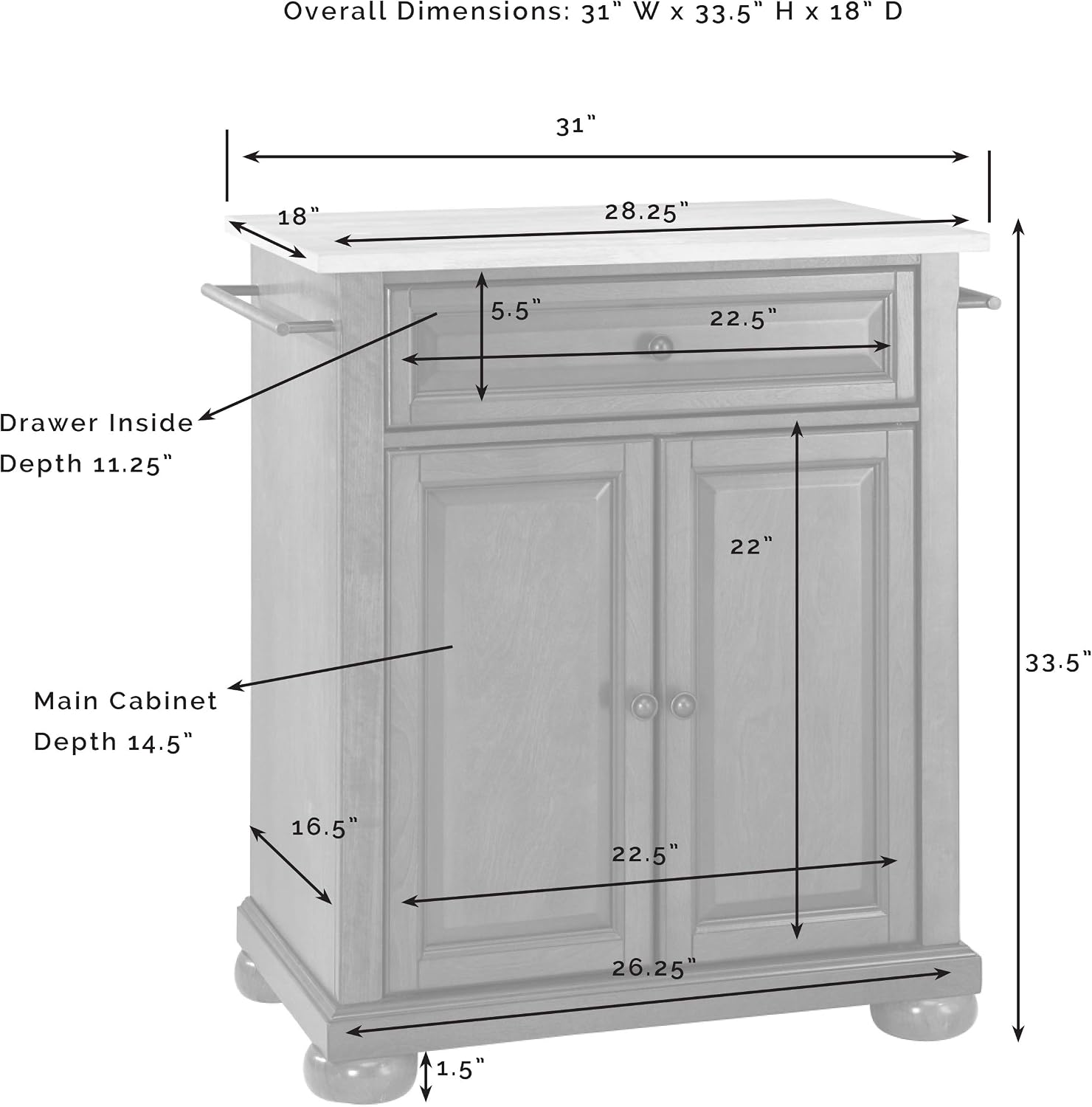 Crosley Furniture Alexandria Stone Top Small Portable Rolling Kitchen Island Storage Cart, Microwave Stand, Mahogany