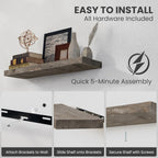 Floating Shelves, 8 Inch Deep Rustic Solid Reclaimed Wood Wall Shelves for Storage, Wall Mounted Display Shelving with Invisible Heavy-Duty Metal Bracket, 30 Inch Width Set of 2, Grey