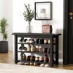 Shoe Rack Bench with Leather Cushion 3-Tier Shoe Rack Organizer for Entryway Hallway or Living Room Farmhouse Rustic Wooden Seat Bench Black 11.8" Dx23.6 Wx20.4 H