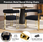 Set of 4 Black and Gold Modern Dining Chairs, Velvet Upholstered Barrel Armchairs with Metal Legs for Kitchen Island, Mid Century Accent Chairs for Dining Room Living Room, Open-Back