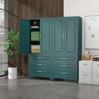 SteeLoong 75" Kitchen Pantry Cabinet with 3 Drawer,Metal Storage Cabinets with Doors and 2 Adjustable Shelves,Green Kitchen Cabinet with 2 Gold Handles,Food Cupboard for Livingroom,Pantry, Bathroom