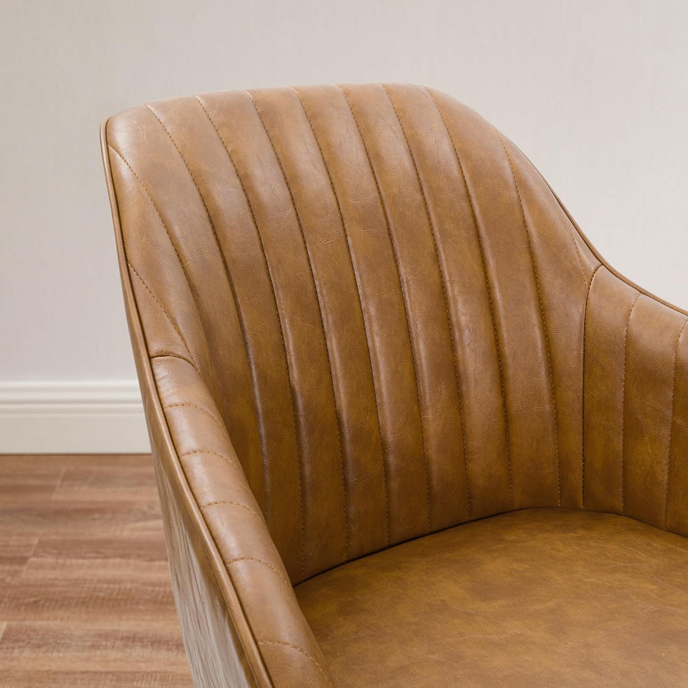 Art Leon Dining Chair - Mid Century Modern Swivel Dining Room Chair, Faux Lea...