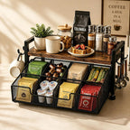 Tea Bag Organizer, Tea Bag Organizer Drawer, Wood Tea Organizers and Storage Chest Teabag Holder with Storage Drawer,Rustic Brown for Countertop Kitchen, Office