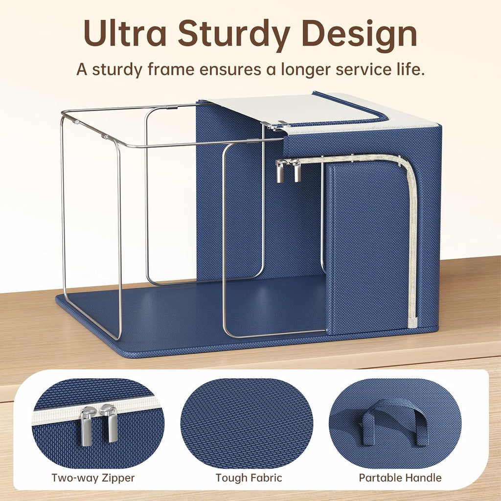 3 Openings Clothes Storage Bins with Metal Frame，100L (navy blue) | Oxford-Gewebe