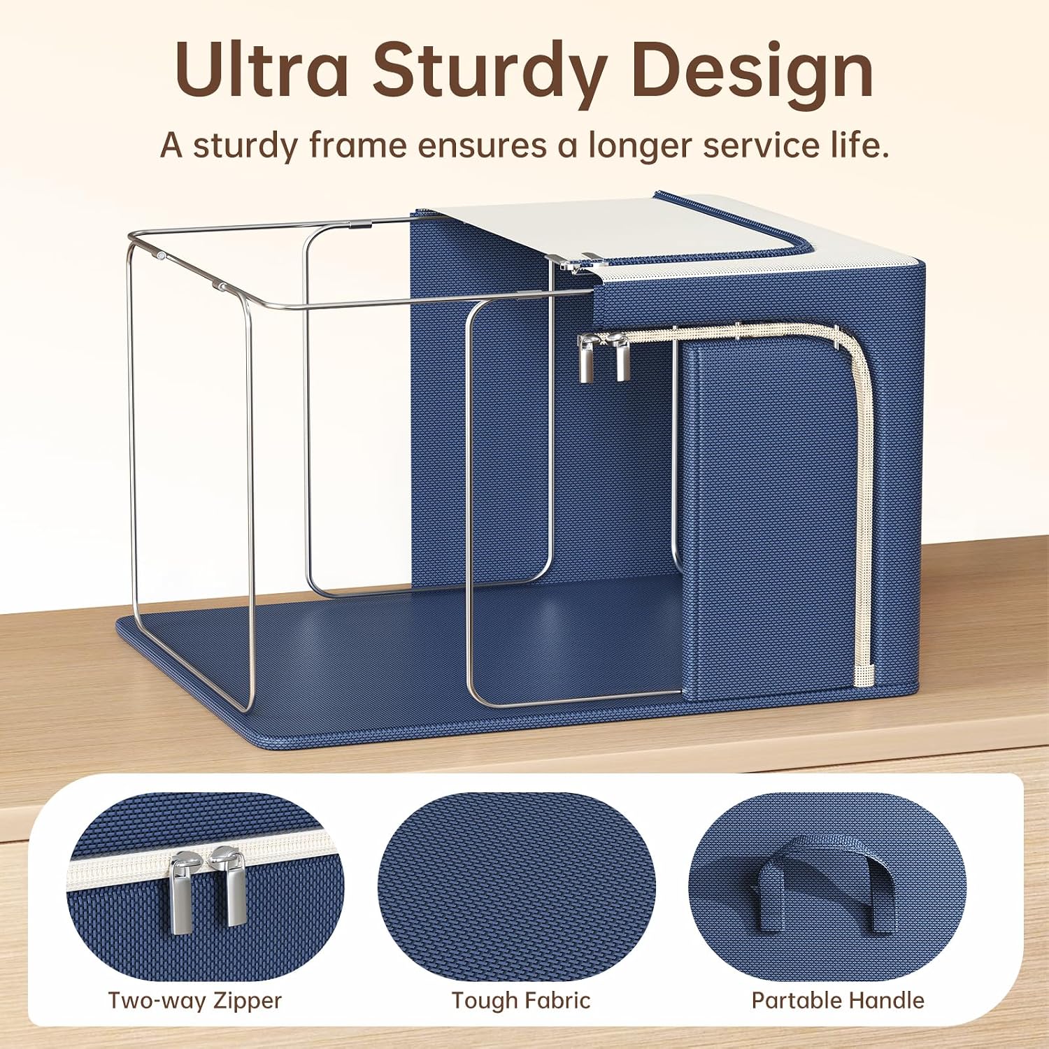 3 Openings Clothes Storage Bins with Metal Frame，100L (navy blue) | Oxford-Gewebe