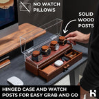 Holme & Hadfield Premium 4 Slot Watch Box for Men - Wooden Watch Display Case with Hinged Cover, Leather Lining & Drawer - Watch Holder Organizer Stand - Handcrafted Luxury Christmas Gift for Men
