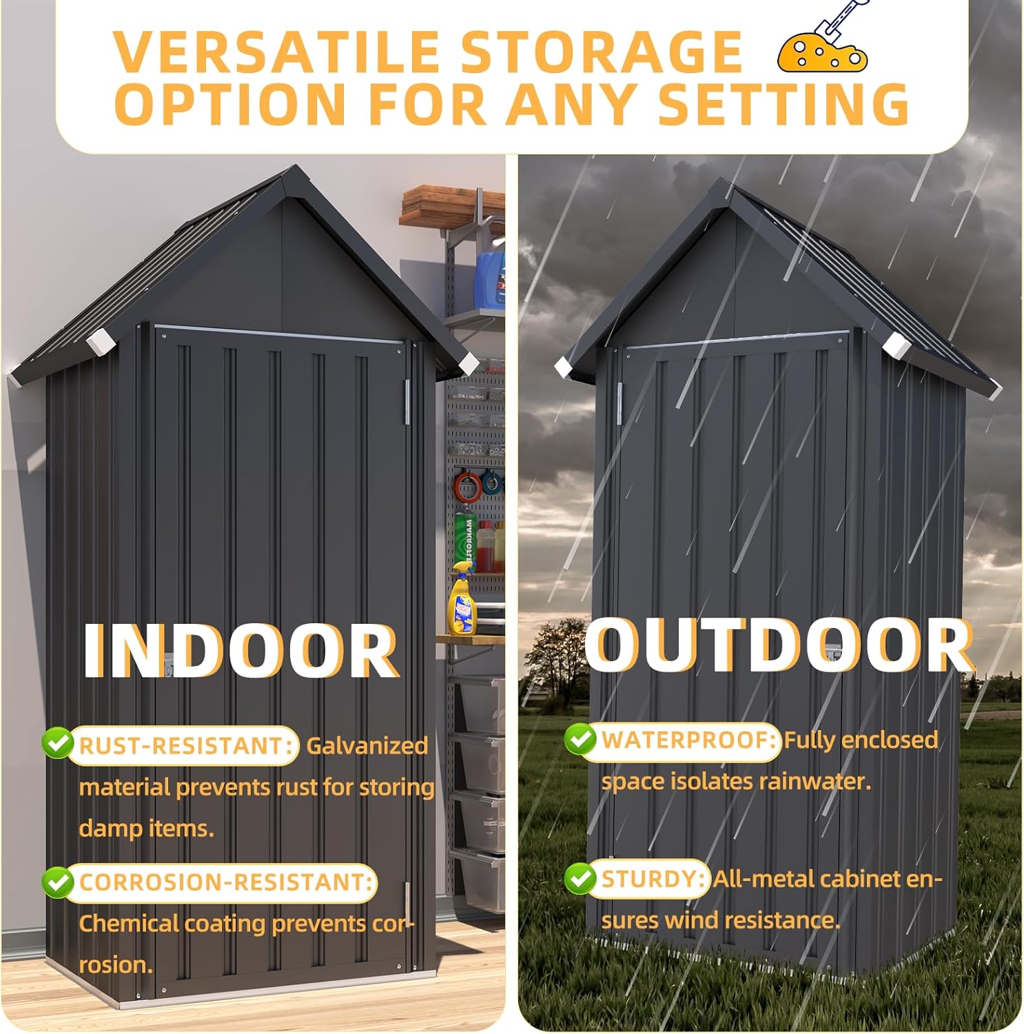 AECOJOY Outdoor Storage Cabinet Waterproof with Adjustable Shelves, Vertical Tall Storage Shed with Lockable Door, All Weather Mental Sheds & Outdoor Storage Clearance for Outside in Dark Grey