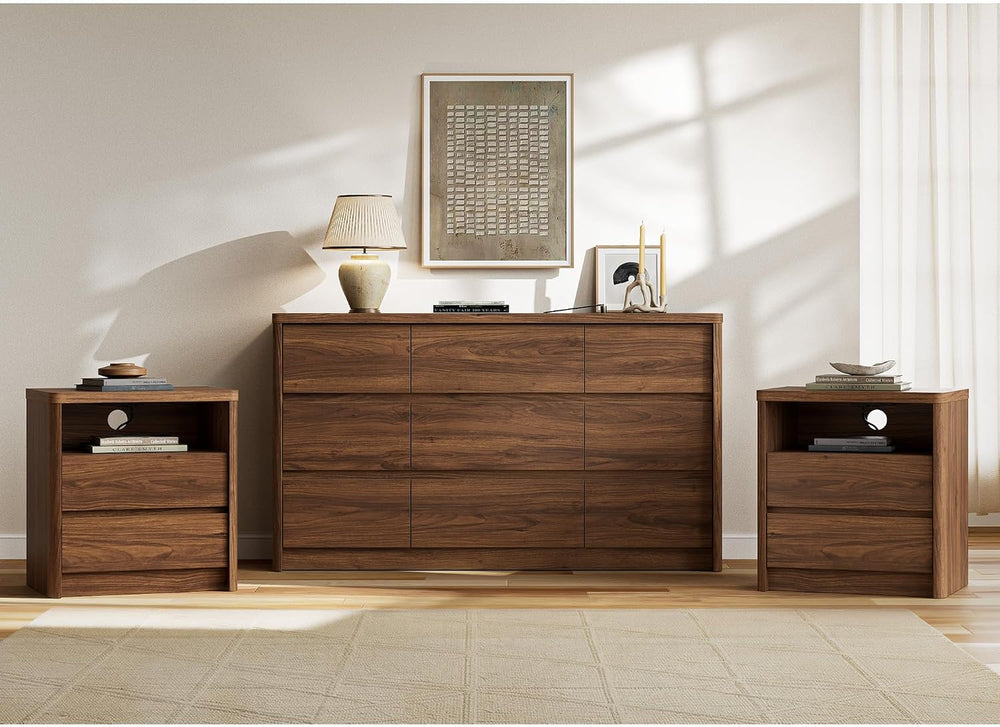 3 Pieces of Dresser and Nightstand Set,55 Inch Width 9-Drawer Dresser & 2...