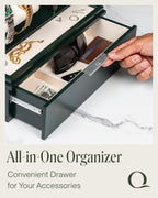 QWATCH Watch Stand Display Case - Acrylic Watch Box for 2 or 4 Watches with Jewelry Valet Tray and Drawer