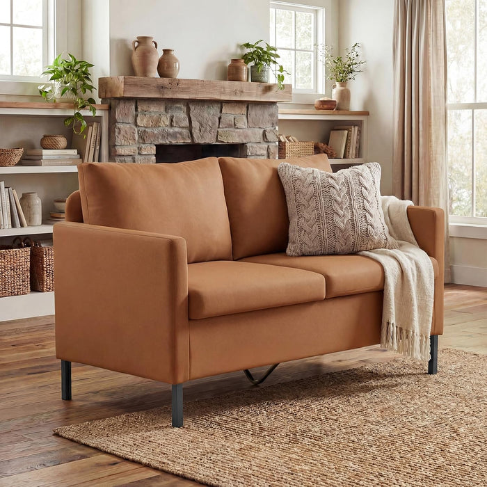 TYBOATLE Brown Faux Leather Small Couch Loveseat, 2-Seater Sofa