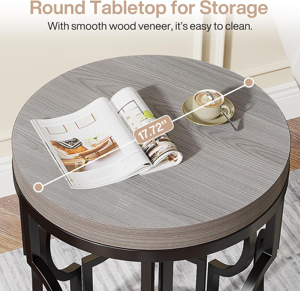 Tribesigns Round End Table Set of 2, Industrial Side Table with Metal Hollow ...