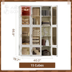 ANTBOX Portable Wardrobe Closet Storage Organizer for Clothes,Transparent Door Panels,Suitable for Living Room, Bedroom,Plastic Wardrobe with Magnetic Door and Easy Assembly 15 Cubes