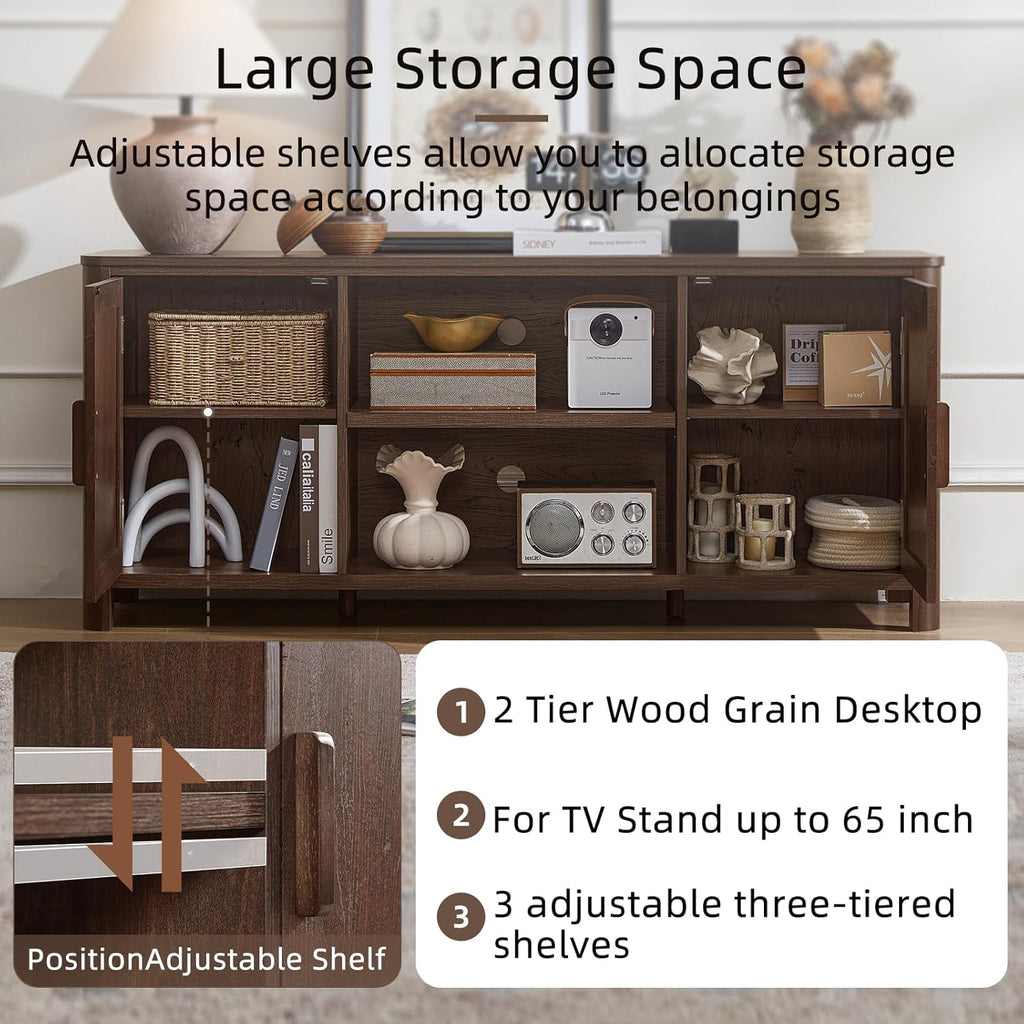 Joaxswe Farmhouse 55" Entertainment Center,Walnut Tv Stand with Adjustable Shelves & 2 Door Storage,Wooden Media Console Cabinet for TVs Up to 65 inches, Rustic Tv Stands for Living Room,Bedroom