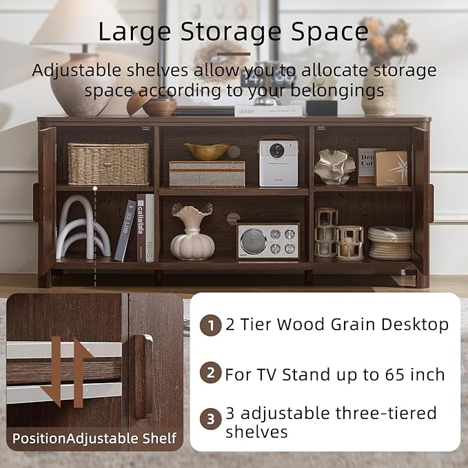 Farmhouse 55" Entertainment Center,Walnut Tv Stand with Adjustable Shelv...