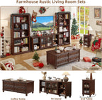 RWYHG Farmhouse TV Stand for 60 in TV, Entertainment Center for Living Room | Adjustable Shelves, Magnetic Glass Door, Sturdy Gourd Base, Wood Grain Top, High Capacity Storage Cabinet, Walnut