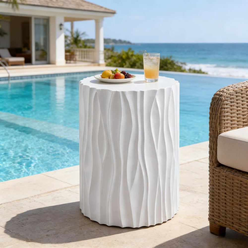 ø15.75'' Faux Stone Round Side Table Circle End Table for Living Room...