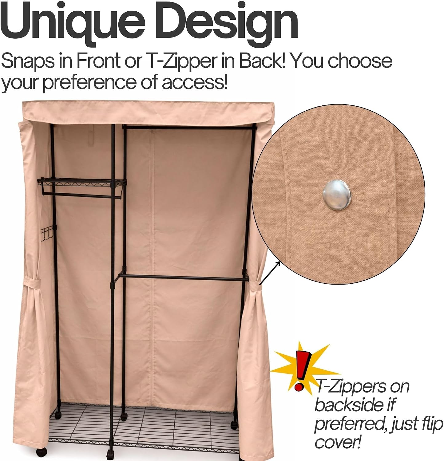 Formosa Covers Portable Garment Rolling Rack Cover - Protect Your Clothes from Dust Keep Your Room Looking Organized in Beige Khaki (Cover Only) (36" W x 18" D x 68" H)