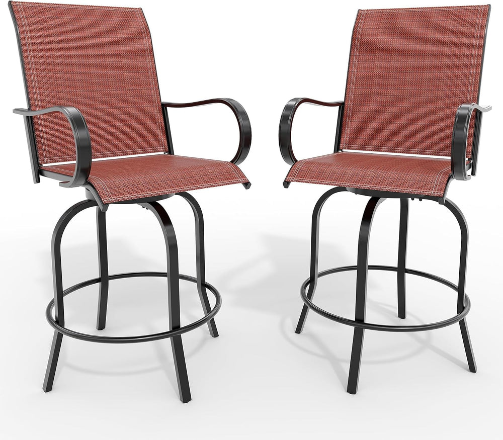 2 Piece Outdoor Swivel Bar Stools, All-Weather Bar Height Patio Chairs with H...