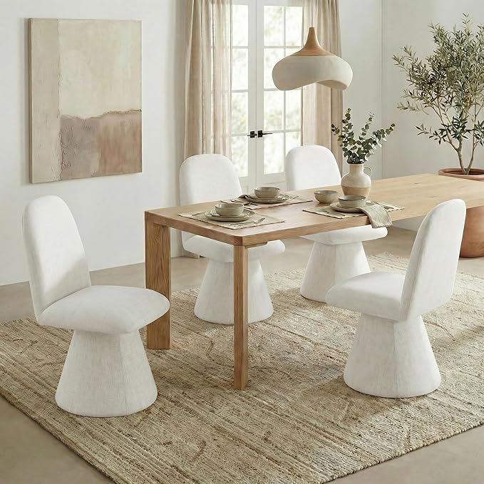 Swivel Dining Chairs Set of 2, Modern Upholstered Dining Chair Mid Century Kitchen Chairs with Wave Shaped High Back, 360 Degree Rotating Vanity Chair for Dining Room, Bedroom, Farmhouse, Beige