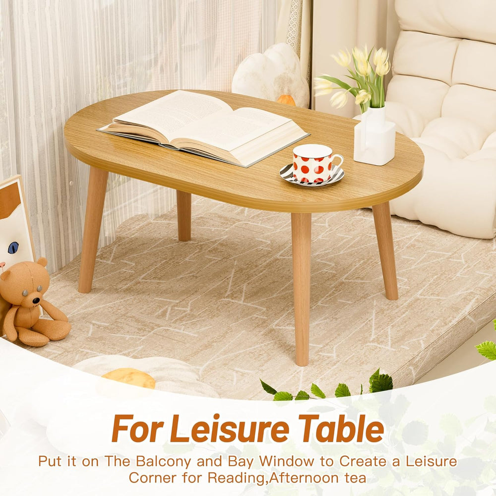 Small Coffee Table, Low Table with Solid Wood Legs, 23.6" Mini Oval Acce...