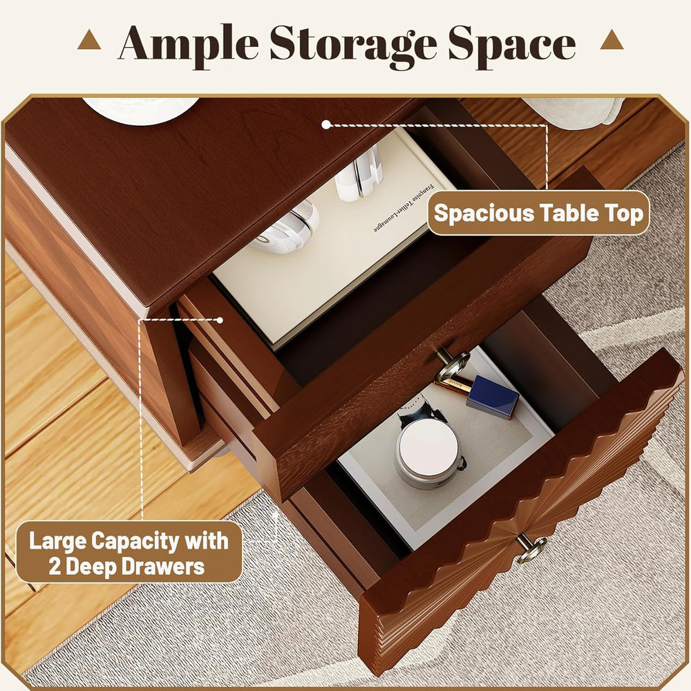 Wood End Table with Charging Station, Fully Assembled Slim Side Table with Dr...