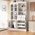 Freestanding Tall Kitchen Pantry Cabinet with 4 Drawers, Door Shelves and Pull-Out Trays, Wood Buffet Cabinet with Hutch with Hutch (White)