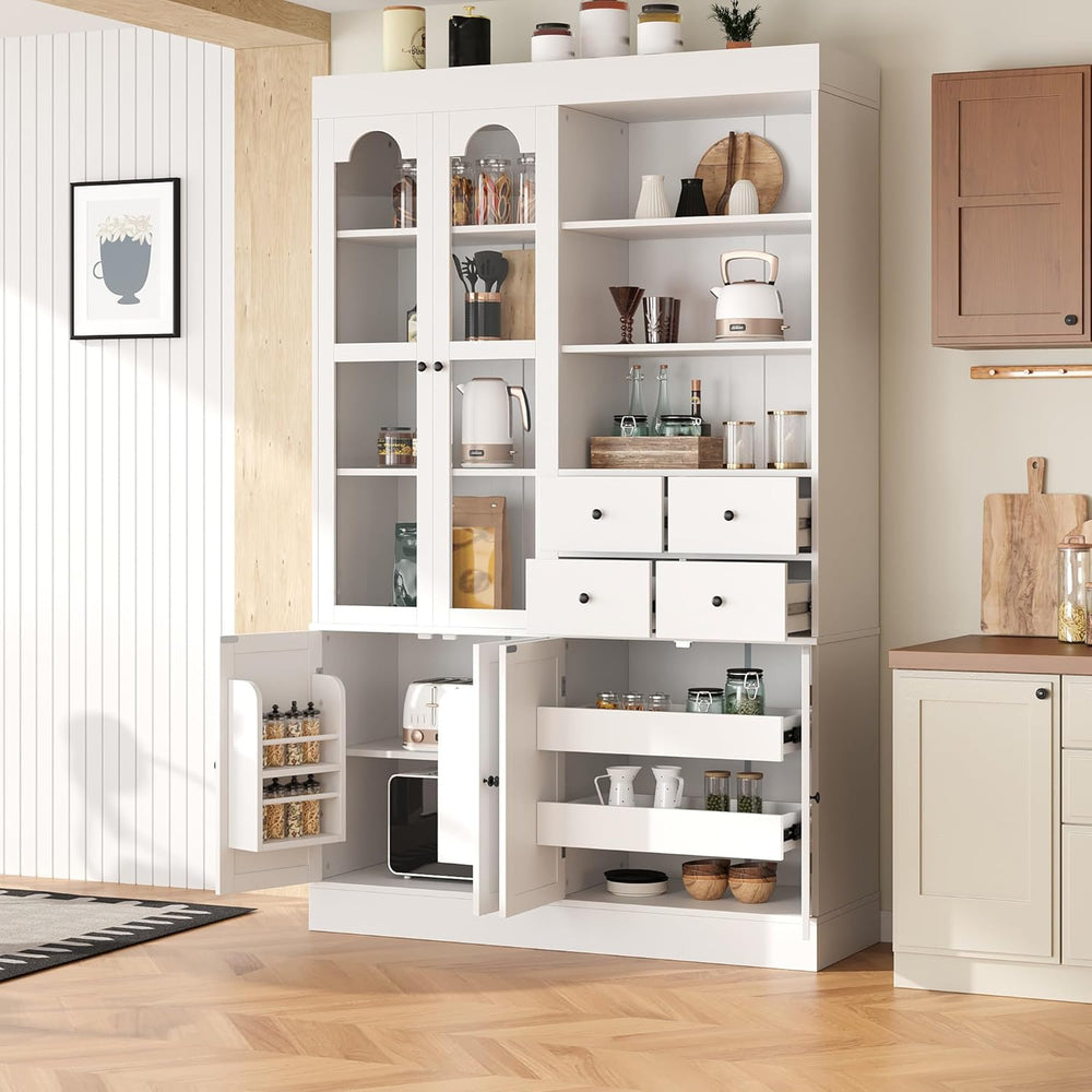 SOFTSEA 75" Tall Kitchen Pantry with 4 Drawers, Kitchen Storage Cabinet ...