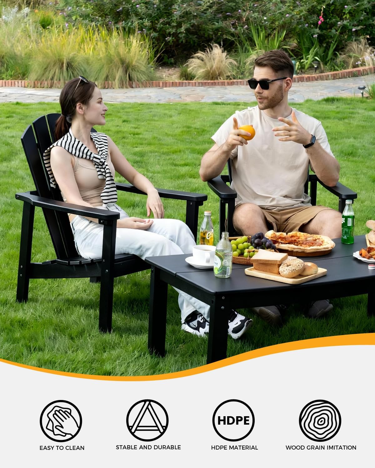 nevilywood Adirondack Coffee Table, All-Weather HDPE,Black | 47.2" x 22.7" x 17",220lbs,304 stainless steel hardware,Ideal for patios, decks, poolsides,Easy to Assemble,Low Maintenance
