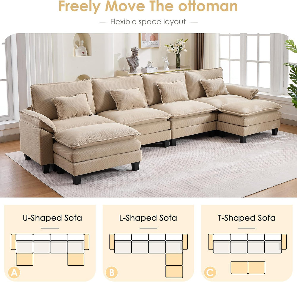 URRED Oversized Modular Sectional Sofa，Solid Khaki：157" U Shaped | Moder...