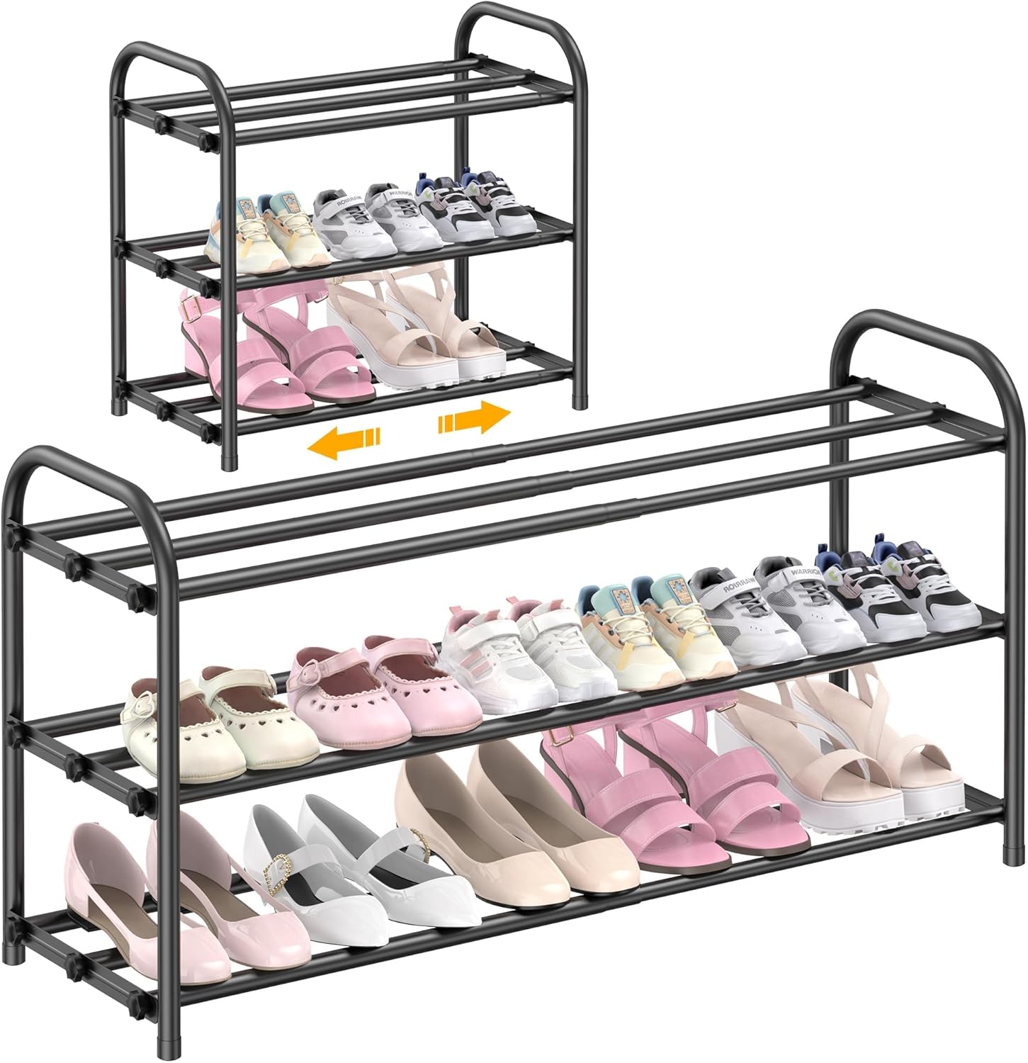 Hleelomi 3-Tier Metal Expandable Shoe Rack for Closet and Entryway Black | Adjustable Shoe Organizer for Closet,Living Room,Dorm,Garage,Fits Small Spaces, Apartments and Rentals